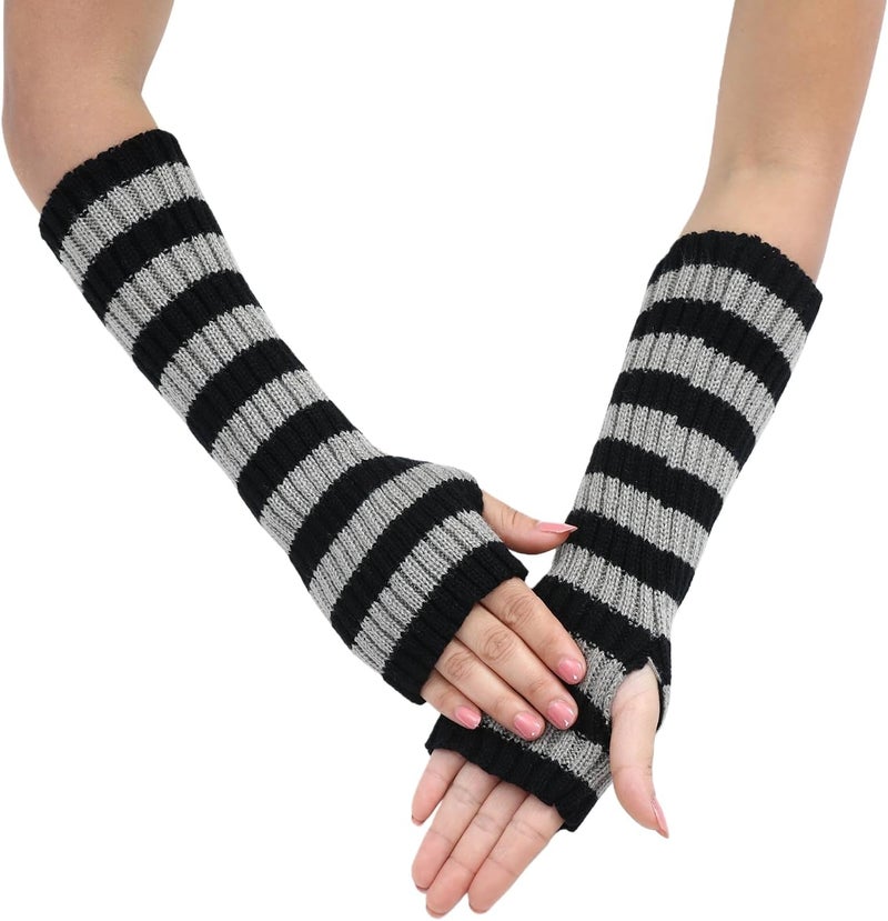 Lauthen.S 2 Pack Y2K Striped Arm Warmers Cute Long Sleeve Fingerless Gloves Gothic Arm Sleeves for Women Costume Accessory - Image 3